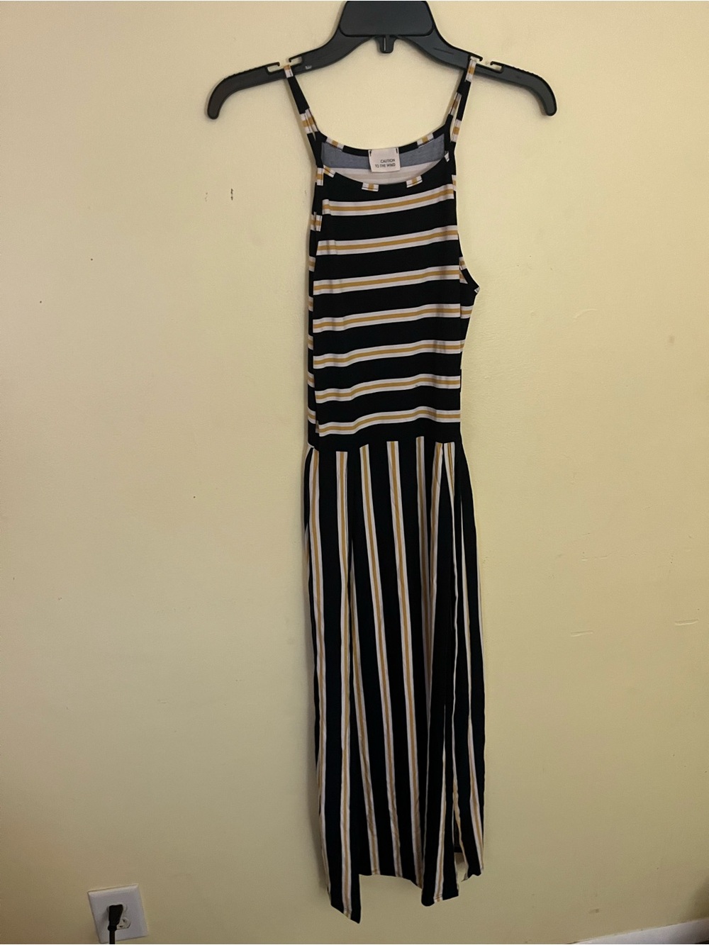 Caution To The Wind Black and Cream Striped Sleeveless Maxi Dress size Small